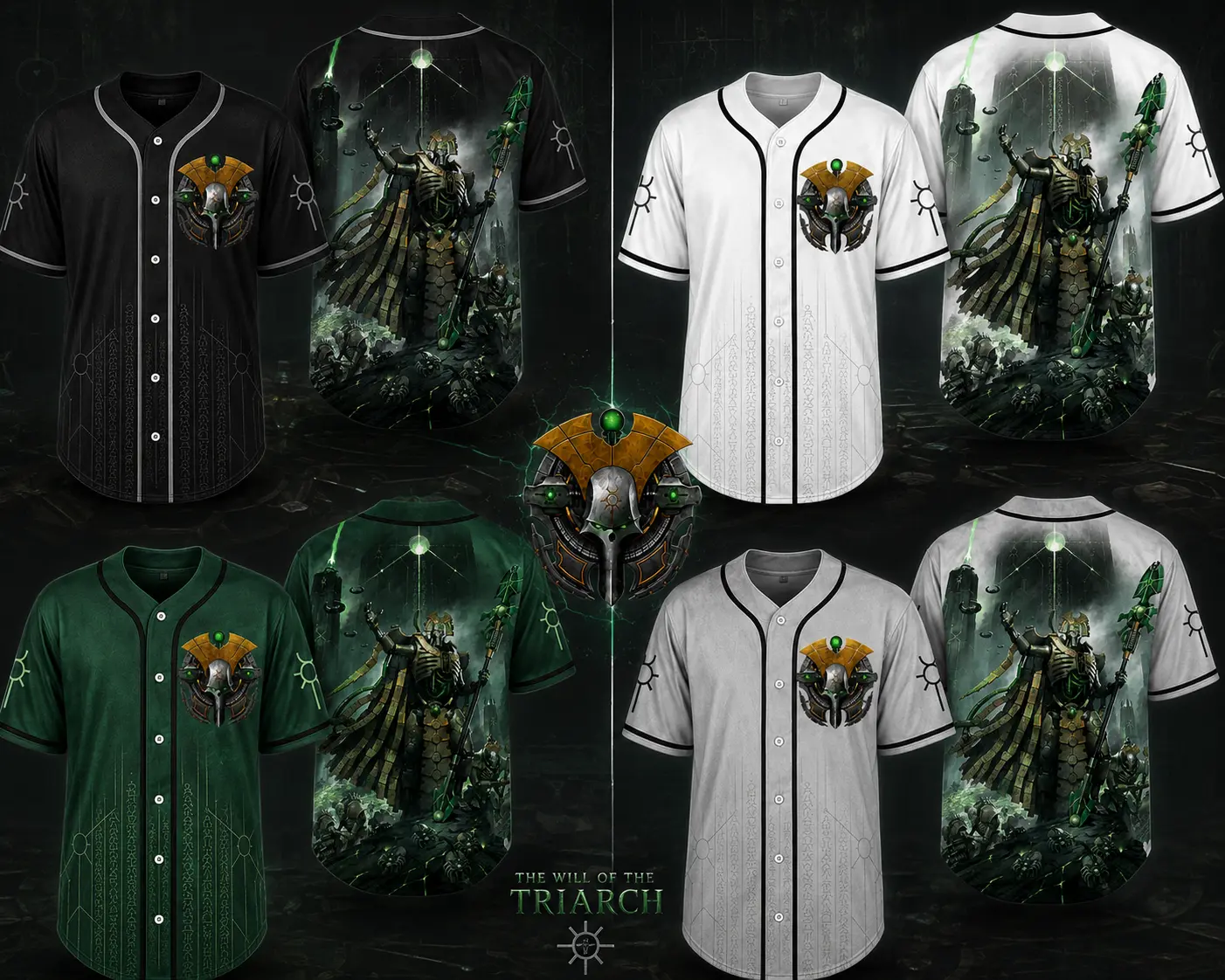 Warhammer 40K Necron Faction Baseball Jersey - 'The Will of the Triarch' Szarekh The Silent King Epic Character Art Button-Down Shirt - Perfect Grimdark Gift for Tabletop Gamers