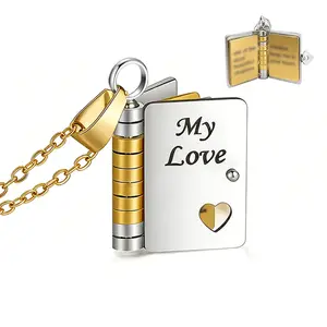 Incredible Dɑughter Love Book Necklace-To My Daughter Book Pendant Necklace Adjustable Stainless Steel Jewelry Openable with 6 Pages of Gifts