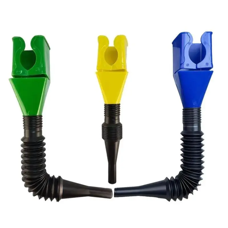 3-Count Plastic Retractable Oil Change Funnel Set, Flexible Spout Hose, Filter, Clip-On Design - 4.3-7 in, Overflow Prevention, Easy to Use Fluid Filling Tool for Cars/Motocycles