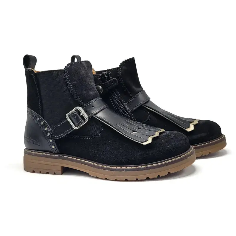 Rondinella Black Suede Leather Fringe Bootie