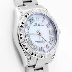 Rolex Oyster Perpetual 31mm 177234 Stainless Steel Automatic Watch, Custom White Mother-of-Pearl Dial & Custom Diamond Bezel WHT031087