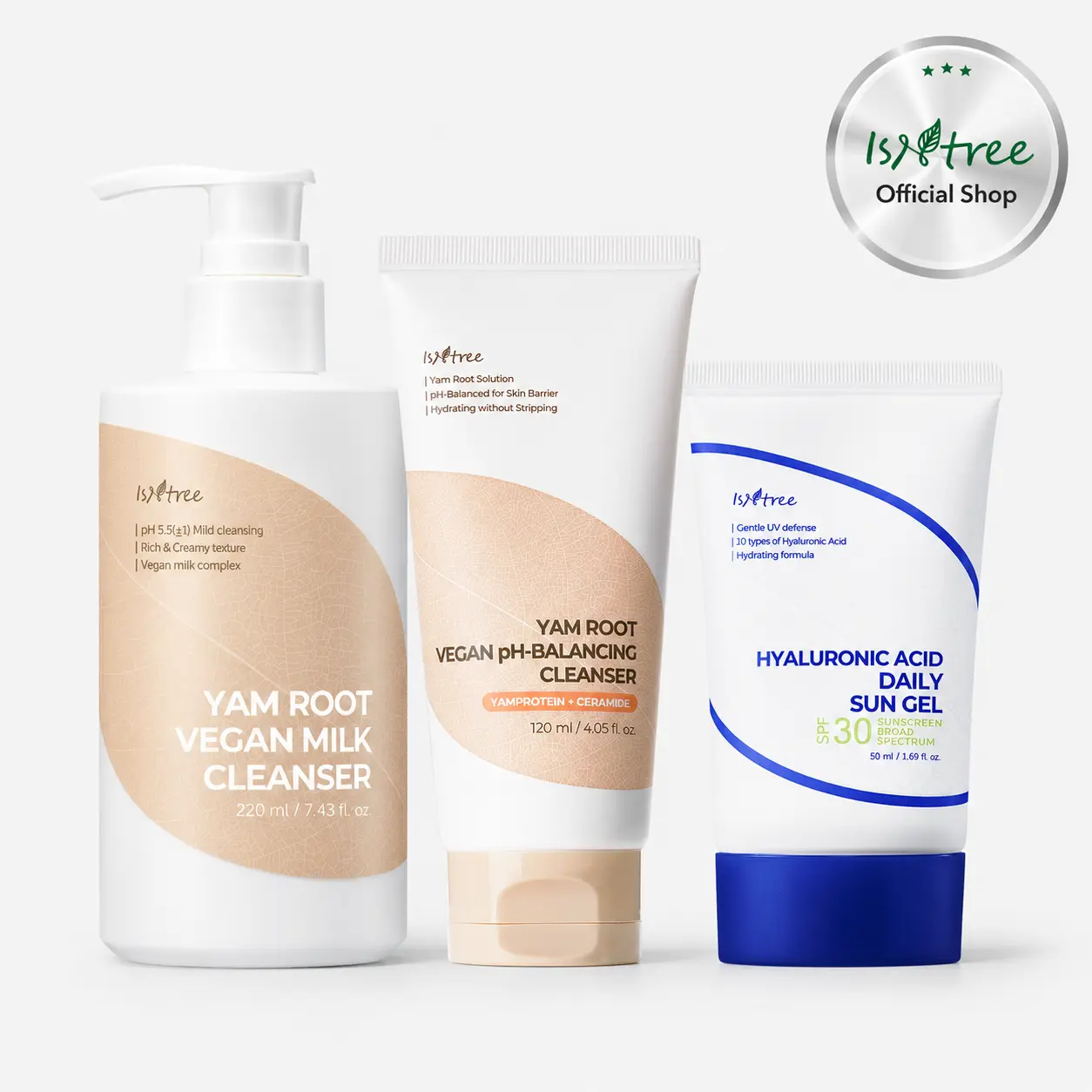 [isntree Official Shop] Isntree Gentle Daily Care Starter Set - Yam Root Vegan Milk Cleanser 220ml + pH-Balancing Cleanser 120ml + Hyaluronic Acid Daily Sun Gel SPF 30 50ml | TikTok Shop Exclusive Bundle