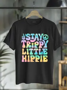 100% Cotton Stay Trippy Little Hippie Peace Sign Tie Dye Retro Groovy T-Shirt
