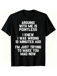 Men's Oversize Cotton T-Shirt with Funny Sarcastic Slogan Graphic, Seamless Short-Sleeve Streetwear Top