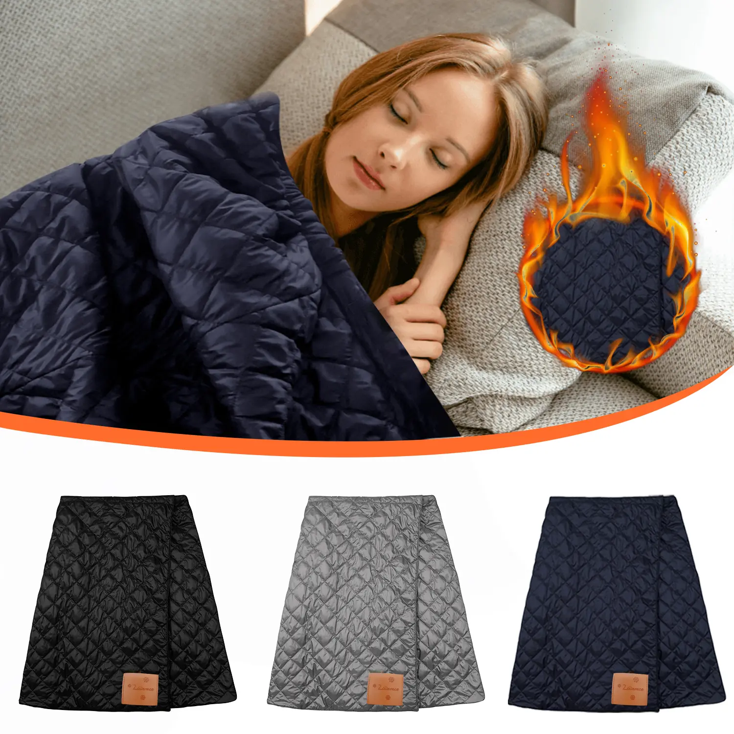 Wearable USB Electric Heating Skirt Blanket, Water Resistant Quilted Warm Shawl Wrap, Plug & Play Winter Body Warmer for Car, Office, Home & Outdoor Cold Weather