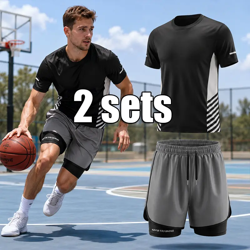 2 Sets - Black Tee + Gray Shorts-Q