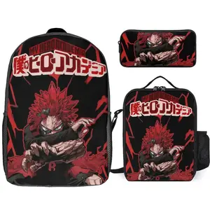 Hero-Academia Kirishima Eijirou 3 Piece Backpack Set with Lunch Bag Pencil Case , High Capacity Bookbag with Lunch Box Pen Box Workplace Travel
