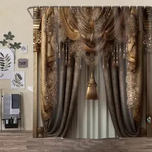 Modern Fashion Bathroom Set Includes Shower Curtain and Rug, Non-Slip Bath Mat, U-Shaped Toilet Lid Cover Pad, Hooks Included, Shower Curtain Sets, Shower Essentials
