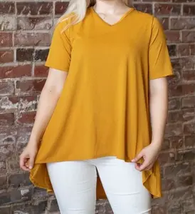MUSTARD SHORT SLEEVE TUNIC with HI-LOW HEM