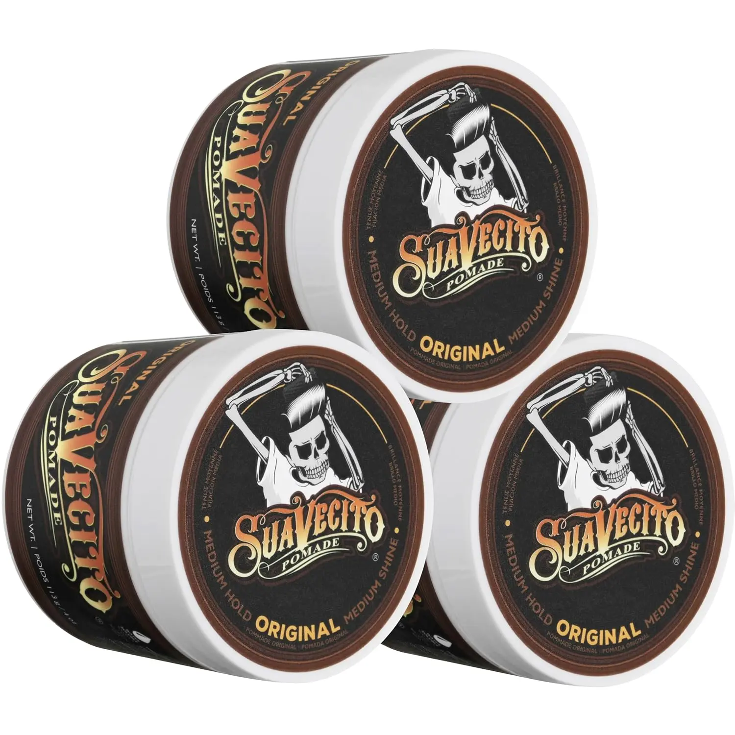 Suavecito Pomade Original Hold 4 oz, 3 Pack - Medium Hold Hair Pomade For Men - Medium Shine Water Based Wax Like Flake Free Hair Gel - Easy To Wash Out - All Day Hold For All Hairstyles