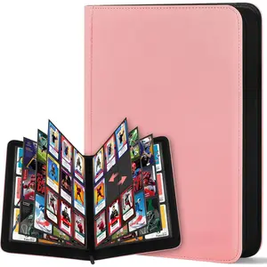 9 Pocket Card Binder, Premium Zip Trading Card Binder, 540 Large Capacity Side-Loading Card Storage Album, PU Card Collection Binder for Gifts, TCG, MTG, Baseball Football Sport Cards, Pink