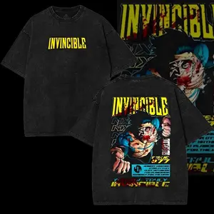Limited Edition Invincible Essential Comic Double Printed Oversize Lightweight Acid Washed Tee, TV Series Graphic Tee Cotton T-Shirt