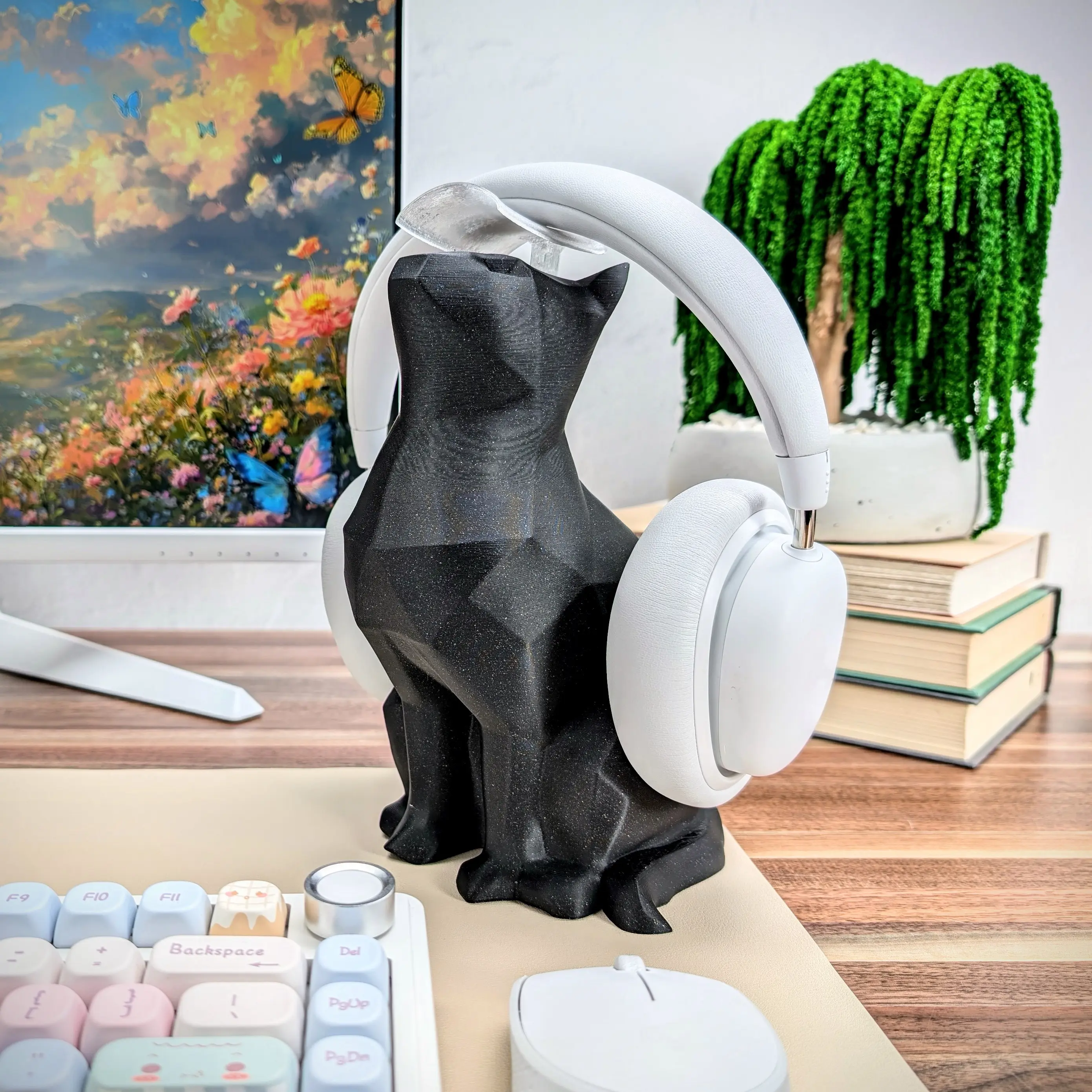 Poised Cat Headphone Stand | Cat Sculpture Office Desk Organizer