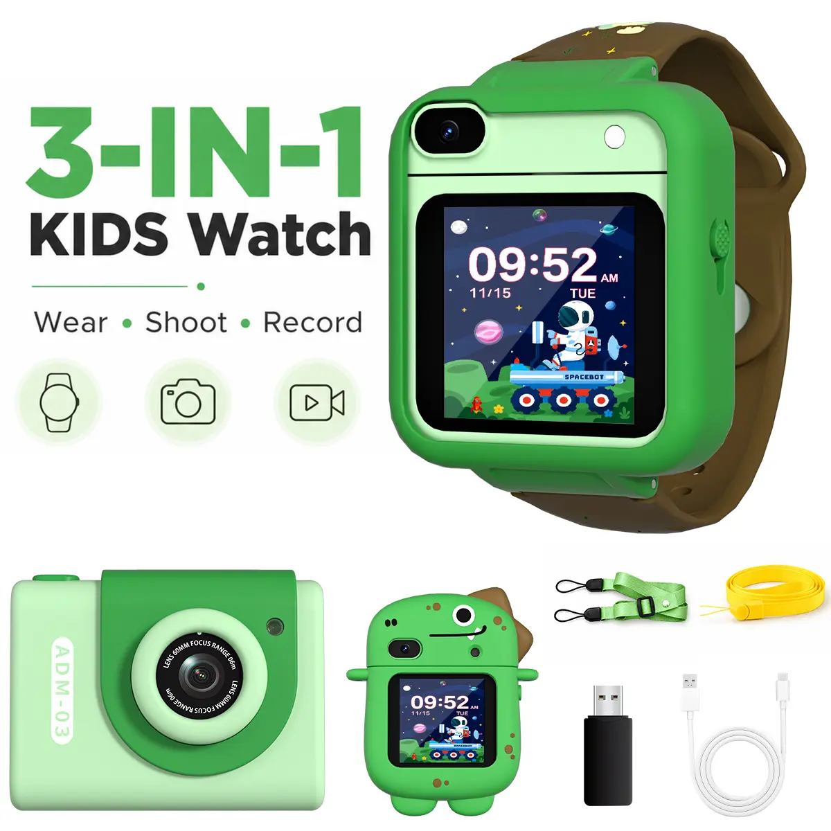 Giaace Kids Smart Camera Watch Toy, 3-in-1 Toy Camera Watch, Action Cam & Digital Camera for Boys & Girls Ages 3-12, 1080P HD Video, Selfie Camera, Games, Voice Recorder, Flashlight, Music Player, Alarm, 32GB SD Card Included