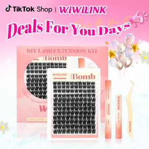 WiWiLINK Volume Bomb 3D  Universal Lash Kit – Cluster Lashes in C/D Curl, DIY Lash Extension Set with Clusters (10-18mm, Includes Bond, Seal, and Remover) – Ultra-Thin Transparent Bands