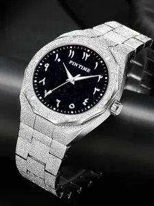 Men's Quartz Watch, 12-Sided Sapphire Sandblasted Starry Sky Face, Waterproof Luminous Business Wristwatch, Casual Analog Style, Luminous Fashionable Watch