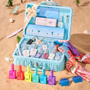 Beetles Gel Nail Polish Kit with Mini LED Nail UV Lamp Summer Pretty Box Neon Gel Polish with Base Top Coat Nail Art Brushes 42pcs Gift Basket for Women Decorations