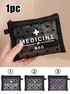 Mini Portable Mesh Medicine Bag, Printed with Medicine Letters & Cross Pattern, First Aid Kit, Emergency Organiser, Travel Makeup Cosmetic Bag