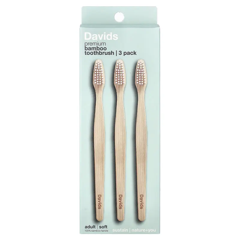 Davids Premium Bamboo Toothbrush, Soft, Adult, 3 Toothbrushes