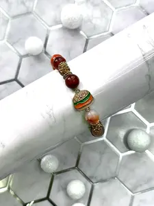 Burger Bauble Bracelet, Agate Natural Stone Bead Bracelet, Brownish Orange Bead Bracelet, Unisex Gift, 10mm Beads, Hamburger Charm Bracelet Birthday, Daily Wear, Birthday Gift