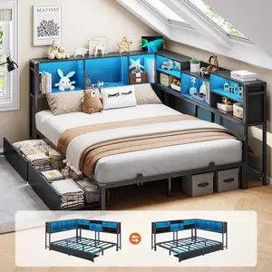 Full Size Daybed with Charging Station and LED Lights Black