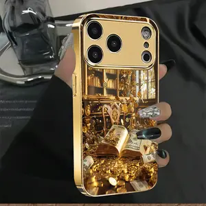 New Electroplated Glass Phone Case, Gold Dollar Bill Pattern Phone Case, for iPhone 17 Pro Max Phone Case 17 Air 16E 16 Pro Max 15 Pro Max 15 Plus 14 Plus 13 12 11 Phone Cases,Samsung Galaxy S25 Ultr Full Coverage Anti-drop Phone Case, Anti-drop Anti-slip