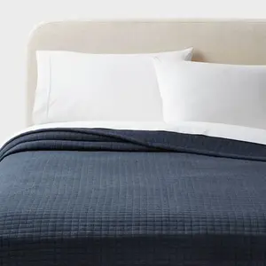 Full/Queen Jersey Quilt Dark Navy Blue - Threshold: Cotton Knitted Coverlet, OEKO-TEX Certified