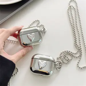 TheNorthStar Fashion Sliver Heart Shape Earphone Case With Long Chain, LightWeight Fashion Earphone Cover