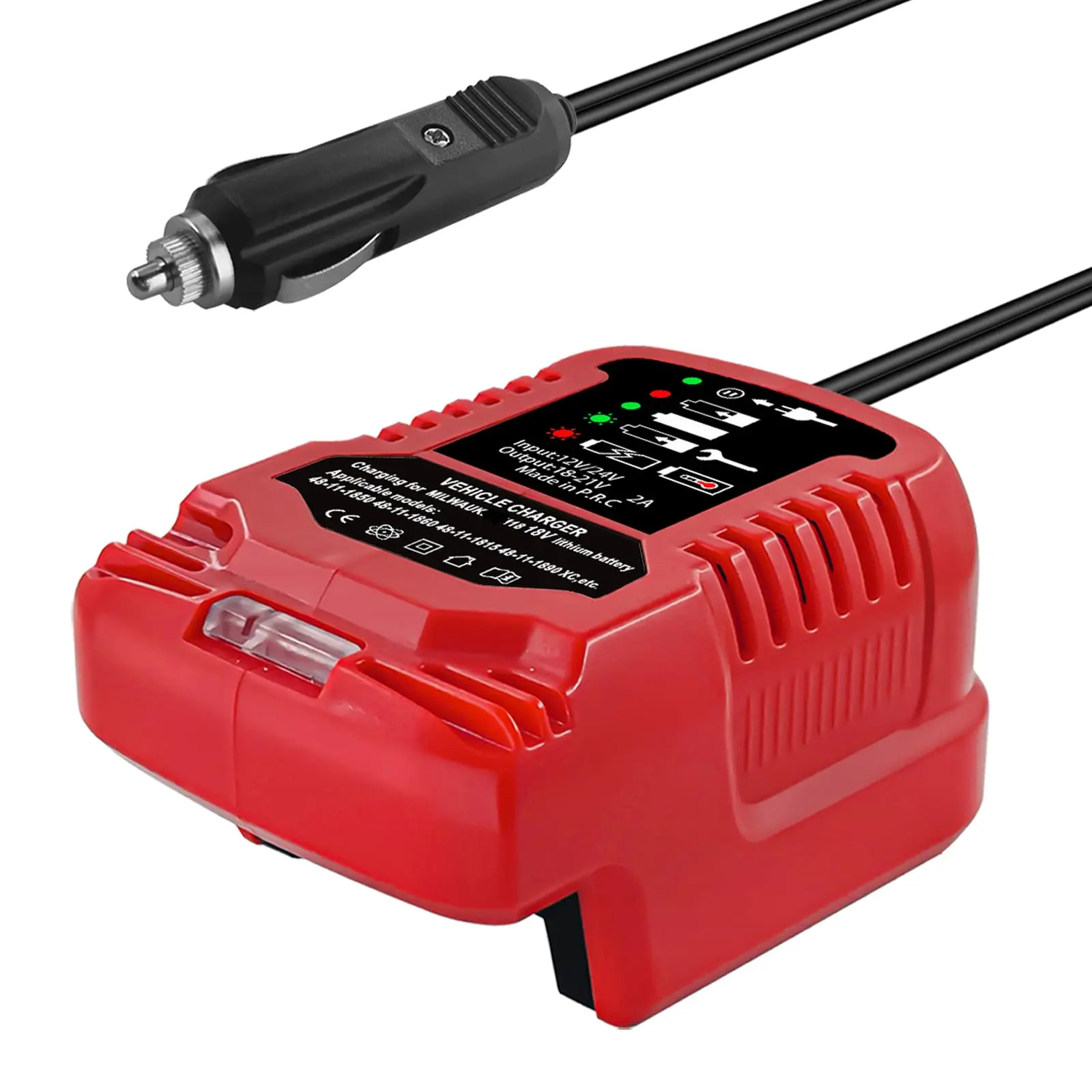 Vehicle Charger Compatible with Milwaukee M18 18V Batteries, 2A Car Cigarette Lighter Plug Charger for 12V/24V Vehicle Power Outlets (Battery Not Included) 12V Vehicle Power Port Mini Portable Power Tool Accessory