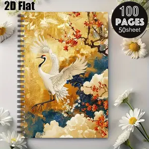 1 Pack Crane & Plum Blossom Spiral Notebook, 5.7x8.26 Inch, Durable Coil Binding, Perfect for Daily Journaling, Study Notes, Travel Log, Ideal Gift for Thanksgiving, Christmas, New Year, Stationery Lovers and Art Enthusiasts [2D] Flat