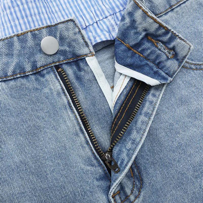 Aelfric Eden Double Waist Loose Sagging Jorts Baggy Denim Jorts High Waist Stretchy Straight Wide Leg Jorts Light Wash Shorts