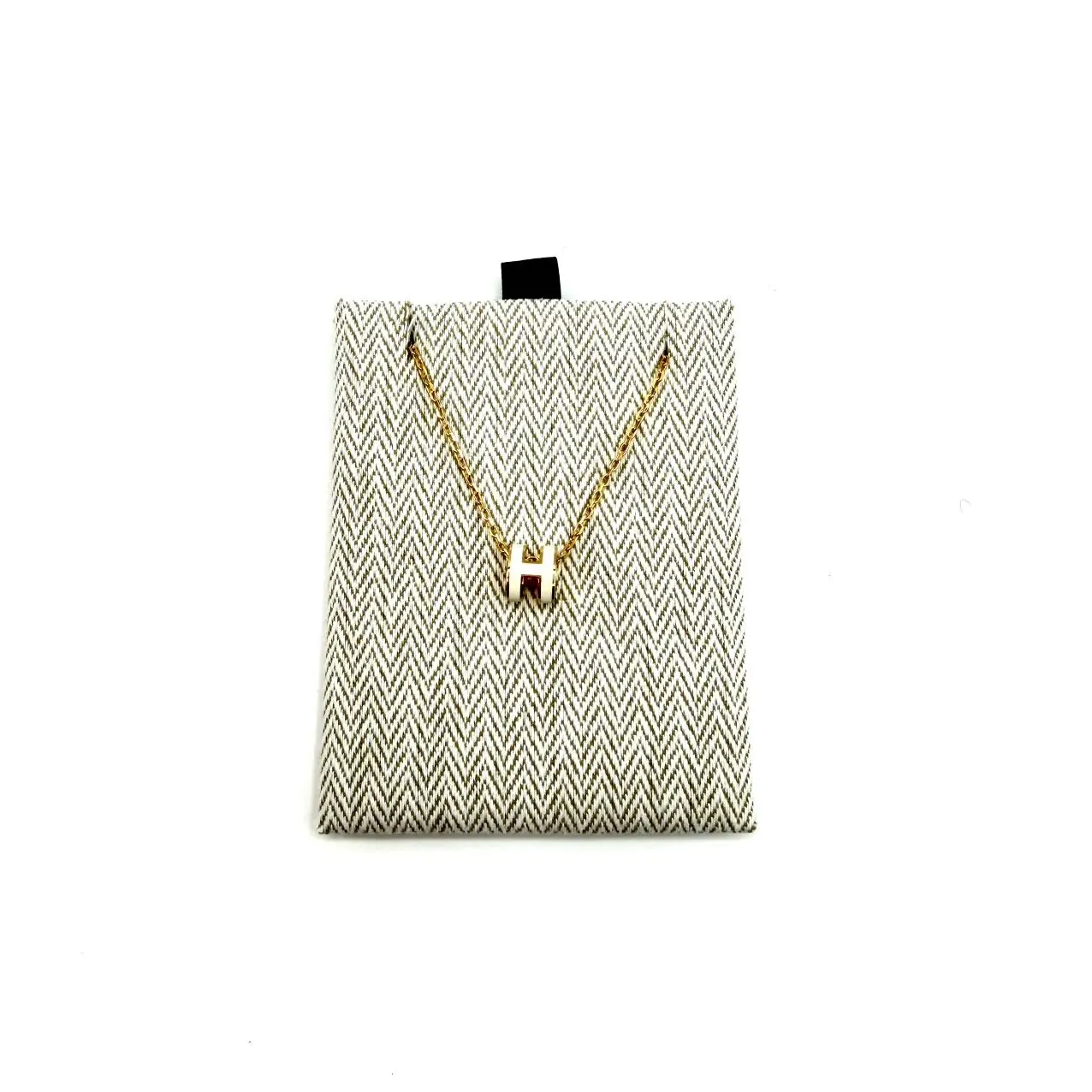 Pre-owned CALUXJ HERMES Lacquered Gold Pop H Pendant Necklace White GHW
