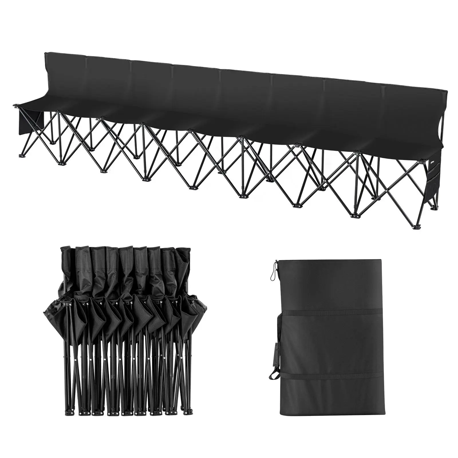 【SummerFinds】VEVOR Portable Folding Bench,  , 8 Seats Foldable Sideline Bench, Outdoor Camping Bench Chair with Carry Bag & Backrest, Team Sport Sideline Bench for Football Fishing, No Assembly Instant Seating, Black