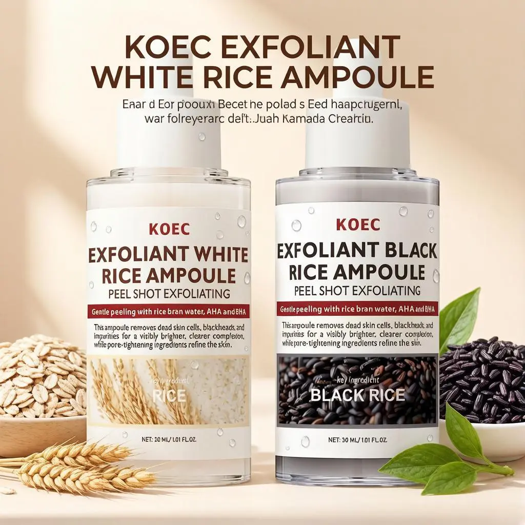 KOEC Rice Exfoliating Ampoule - Black & White Rice Facial Exfoliator with Retinol, Hyaluronic Acid, Glycerin, Gentle Peel, Pore Minimizing, Deep Hydration Serum for Brightened Skin, Soft Skin, Skin Transformation