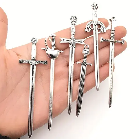 Antique Sword Design Bookmark Set, 6 Counts/set Retro Metal Book Marks, Reading Bookmarks, Book Accessories, DIY Jewelry Making Supplies