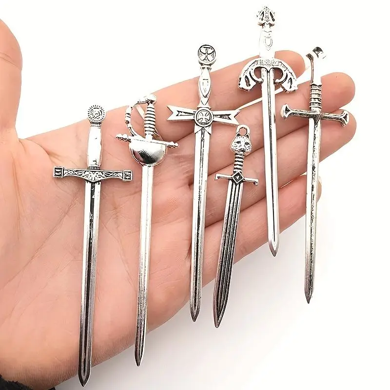 Antique Sword Design Bookmark Set, 6 Counts/set Retro Metal Book Marks, Reading Bookmarks, DIY Jewelry Making Supplies