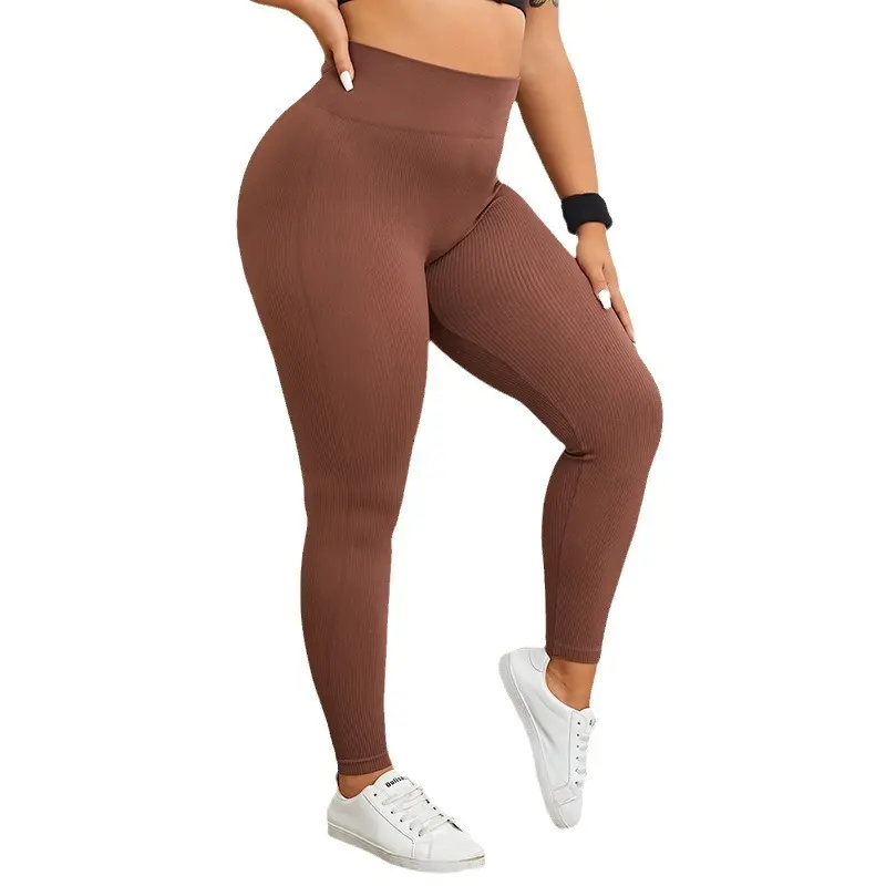 Women's Large High-Waist Seamless Knit Control-Stitch 9-Point Yoga Pants - High-Elastic Sporty Chic Snug Hip Hugger Peach Hip Bottoms for Gym Fitness, L, Threading Detail, Female, Sporty Sports Bottoms
