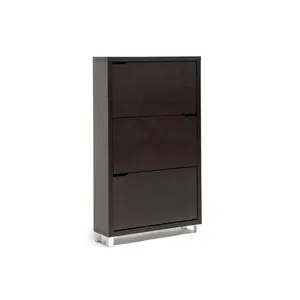 212 MAIN Modern Dark Brown Simms Shoe Storage Cabinet - Wholesale Interiors FP-3OUSH-CAPPUCINO, Low Profile 3-Shelf Engineered Wood Entryway Storage Cabinet, Wall-Mountable Option, Requires Assembly, Entryway Storage Cabinets