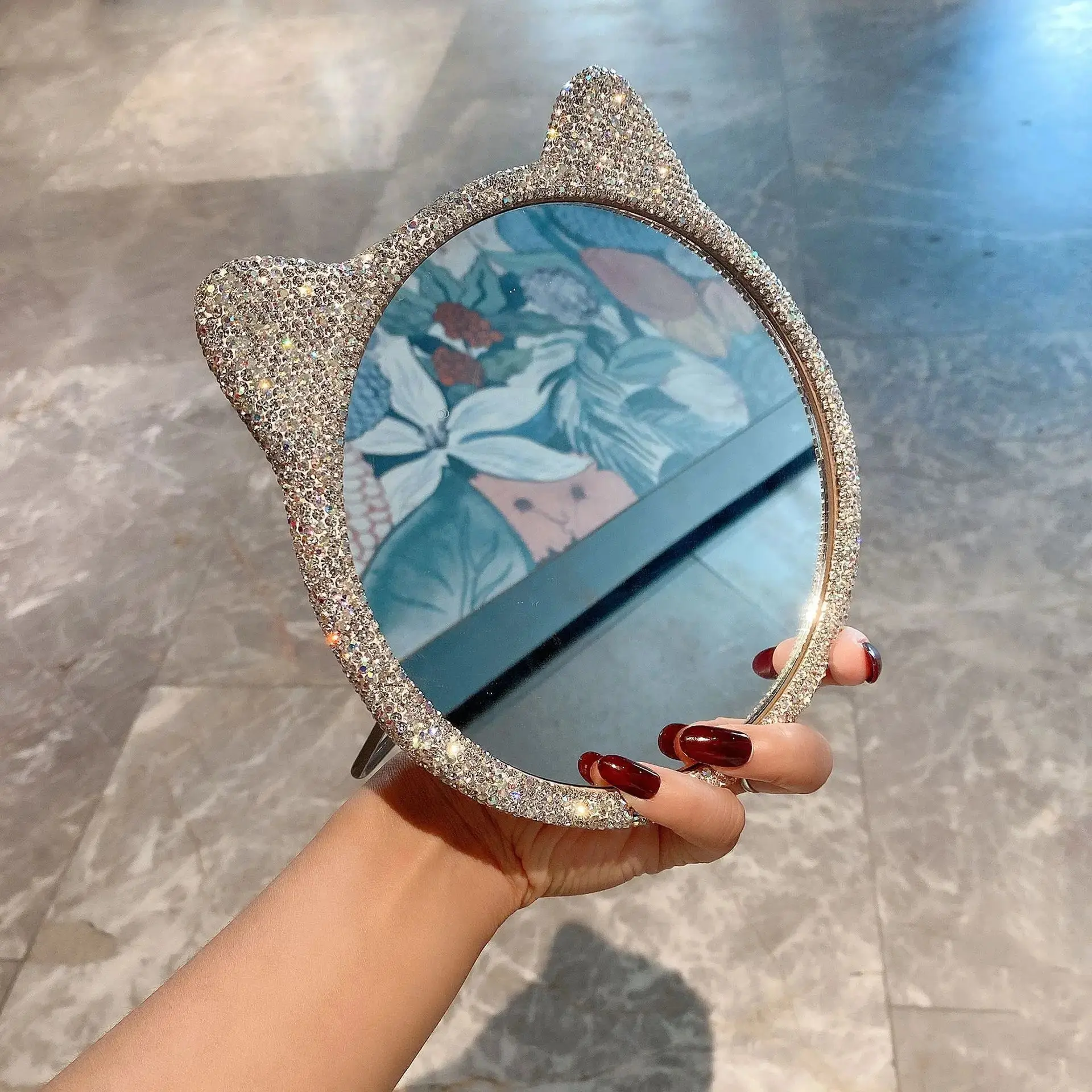 Crystal Cat Ear Folding Vanity Mirror