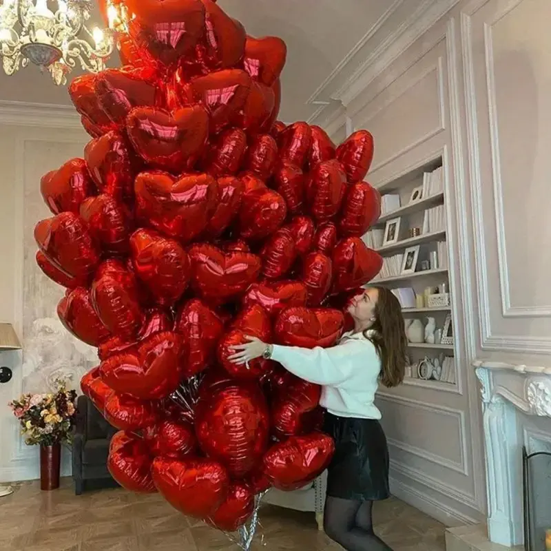18 Inch Heart Aluminum Foil Balloon, Multifunctional Party Decorations, Valentine's Day, Birthday, Wedding, Reusable Balloon Wreath, Heart Shaped Balloons