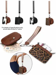 Ladies' Animal Printed Wrist Bag, Double Zipper Pendant Style Handbag, Coin Leopard Print Card Bag Wallet, Mini Multifunctional Credit Card Storage, Coin Purse, Keychain, Suitable For Daily Travel And Sports Use
