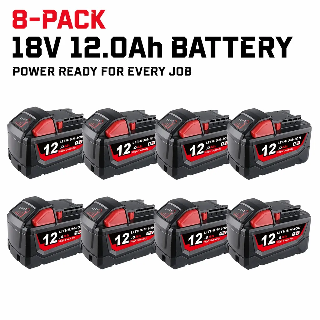 8-pack 12000mAh 12.0Ah 18V Lithium Battery Replacement for Milwaukee M18 Tools, 12000mAh Rechargeable High Capacity Battery Pack