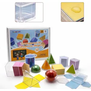 Geometric Solids 3D Shapes & 2D Folding Nets (1.96") 12+12 Clear Math Manipulatives for Classroom & Homeschool Thickened Durable Shapes with Smooth Edges Teacher Supplies for Geometry Volume & Nets