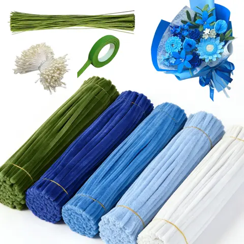 591pcs Thick Blue Chenille Flower Pipe Cleaners Kit - Colorful Chenille Stems for Handmade Crafts, Crafting Supplies, Arts Crafts Tool, Classroom School Projects, Decorative DIY Gift