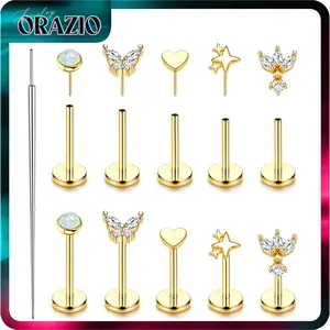 ORAZIO 316L Surgical Steel Stud Earrings Hypoallergenic Threadless Push Cartilage Helix Tragus Nose Lip Labret Medusa Conch Piercing Jewelry 18G/20G