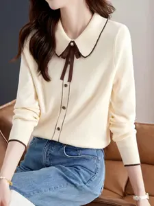 Women's Knitted Sweater Top, Long Sleeve, Chic Babydoll Neckline, Fashion Trendsetter, Perfect for Casual Wear, Stylish Ladies' Outerwear, Knitwear, Womenswear