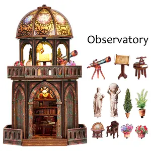 ETKVR KT08 Observatory Book Nook Kit, DIY Miniature Dollhouse Kit for Adults and Teens, Booknook Tiny House Kit Bookshelf Decoration 3D Wooden Puzzle Bookend - Astronomy Library
