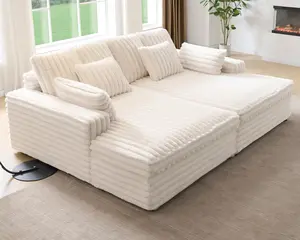 VanAcc Single/Double Chaise Lounge, Deep Seat Cloud Couch with Lumbar Pillows and Wide Armrests for Living Room, Apartments, Bedroom