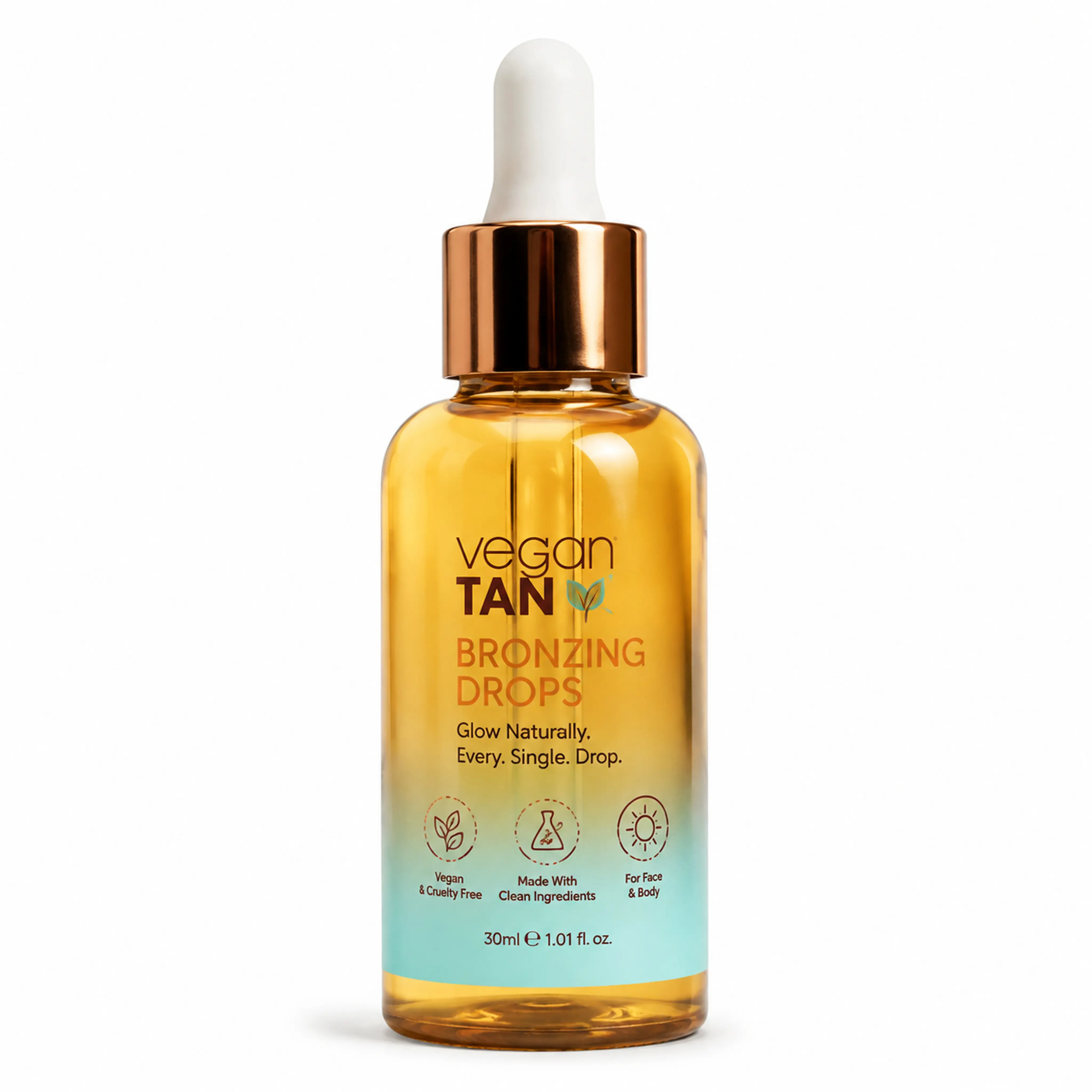 【VeganTan】Bronzing Tanning Drops, Customizable Face and Body Self Tan, Mix 3-12 Drops for Buildable Color, With Glycerin and Vitamin E, Vegan Irish Brand, 50ml transfer-resistant sunless