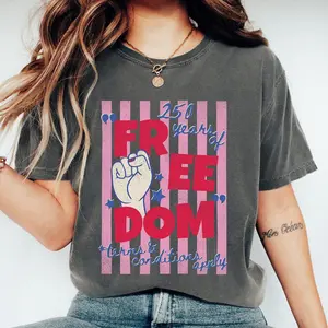 [SALE UP TO 50%] Women's Short-Sleeve Fitted Liberal Protest T-Shirt, Anti-4th Of July Graphic Top, Retro Political Streetwear, Soft Cotton Everyday Unisex Oversized Apparel, Gift For Activists